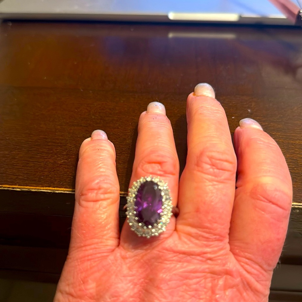 Purple stone and whites stone ring. Size 8